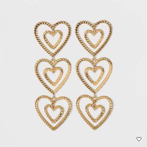 NWT SUGARFIX by BaubleBar Stacked Gold Heart Drop Earrings Valentine’s Day